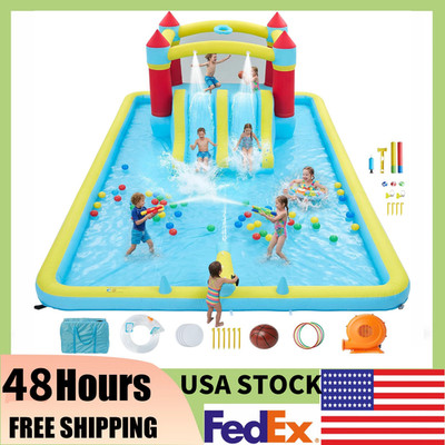 15X11FT Kids Outdoor Inflatable Bounce Jump Castle Wet Dry Water Slide W/Blower