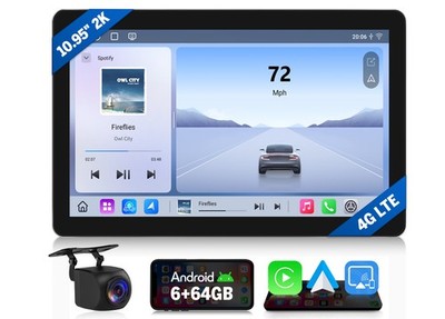 10.95'' 2K 6+64 Android 13 1DIN Car Stereo CarPlay GPS Multimedia Player Radio 4G
