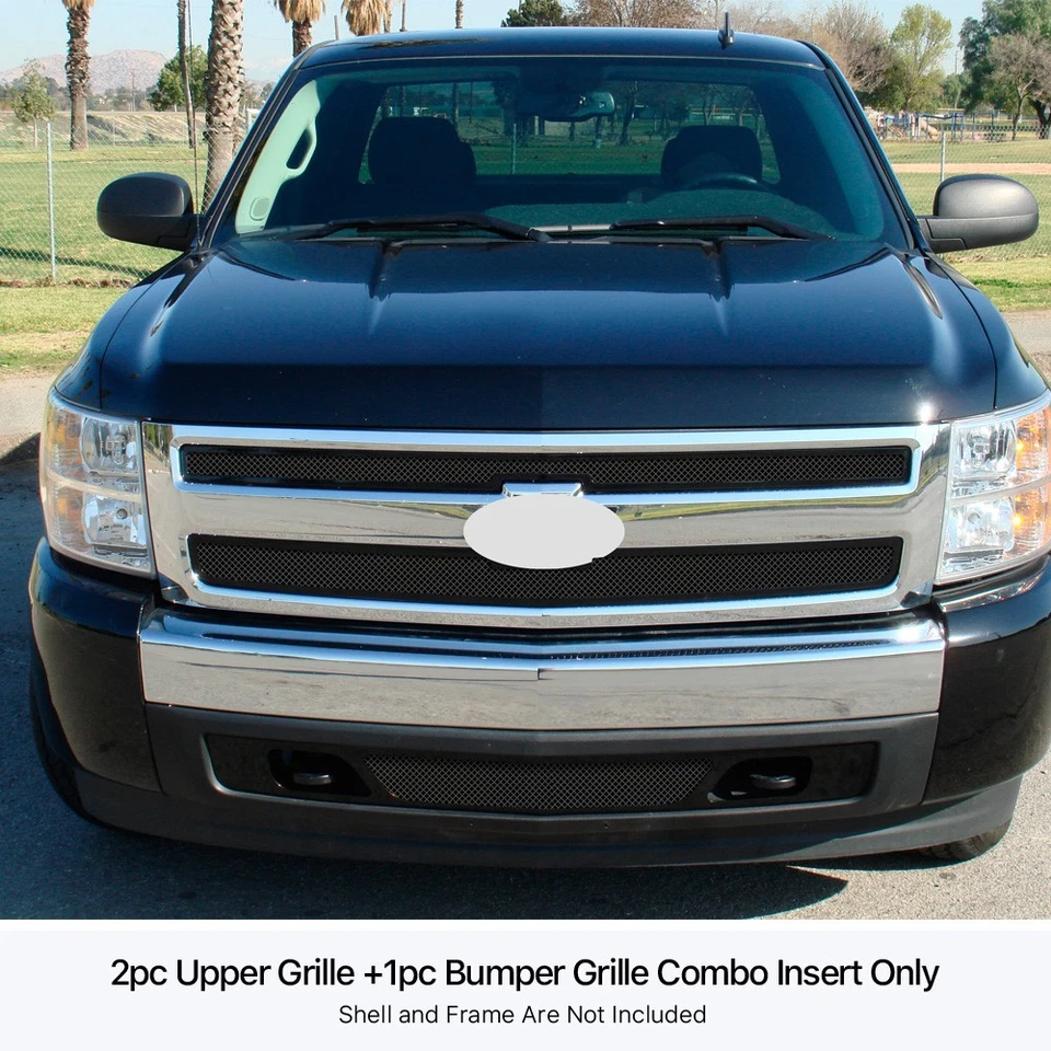 Combo de inserción de rejilla de malla negra para Chevy Silverado 1500 2007-2013 Foto 3 de 3