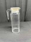 Vintage ARC Clear Glass Ribbed Square Juice Milk Water Carafe Pitcher Lid France