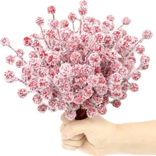 24 Pcs Artificial Holly Berry Stems Christmas Frosted Picks Sprigs... 