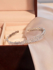 Gold Plated Open Cuff Tennis Bangle | CZ Baguette Adjustable Bracelet UK