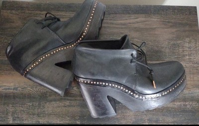 Y2K Rag & Bone Inez Black Genuine Leather Gold Studded Heel Boot Clogs Size US 8