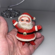 Vintage Flocked Santa Claus Figure Dancing Waving Celluloid Ornament 3