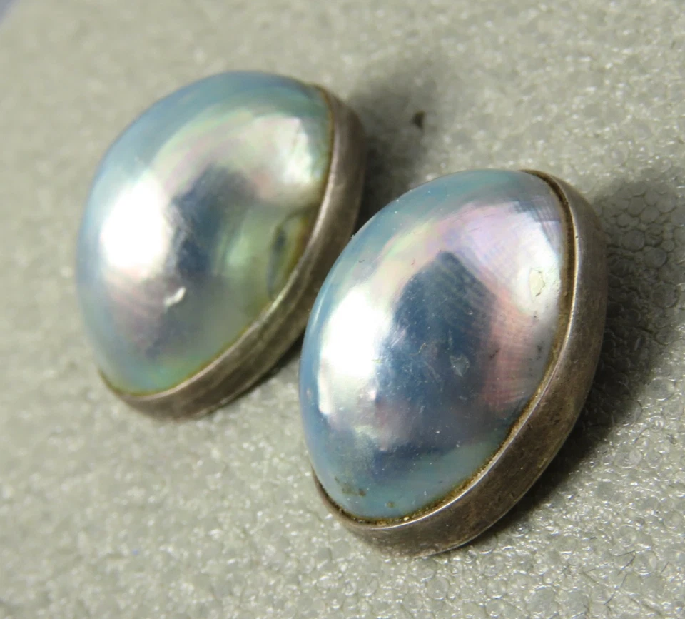 GFMW Great Falls Metal Works PENDIENTES PLATA ESTERLINA Perla Mabe Azul Cúpula Foto 2 de 4