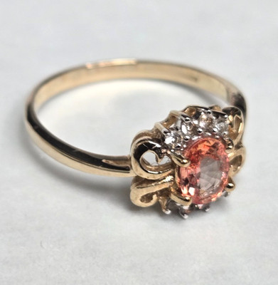 Ring 9 kt Gelbgold orange weißer Saphir Größe R gepunzt 375 September 2,6 g