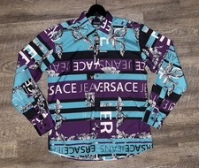 Versace Jeans Couture Baroque Stripes Colorful Long Sleeve Dress Shirt Size 17