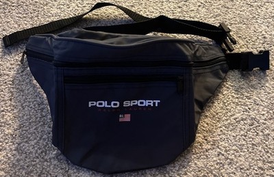 Vintage Polo Sport Ralph Lauren Navy Blue Travel Bum Waist Bag Nylon Flag 90s