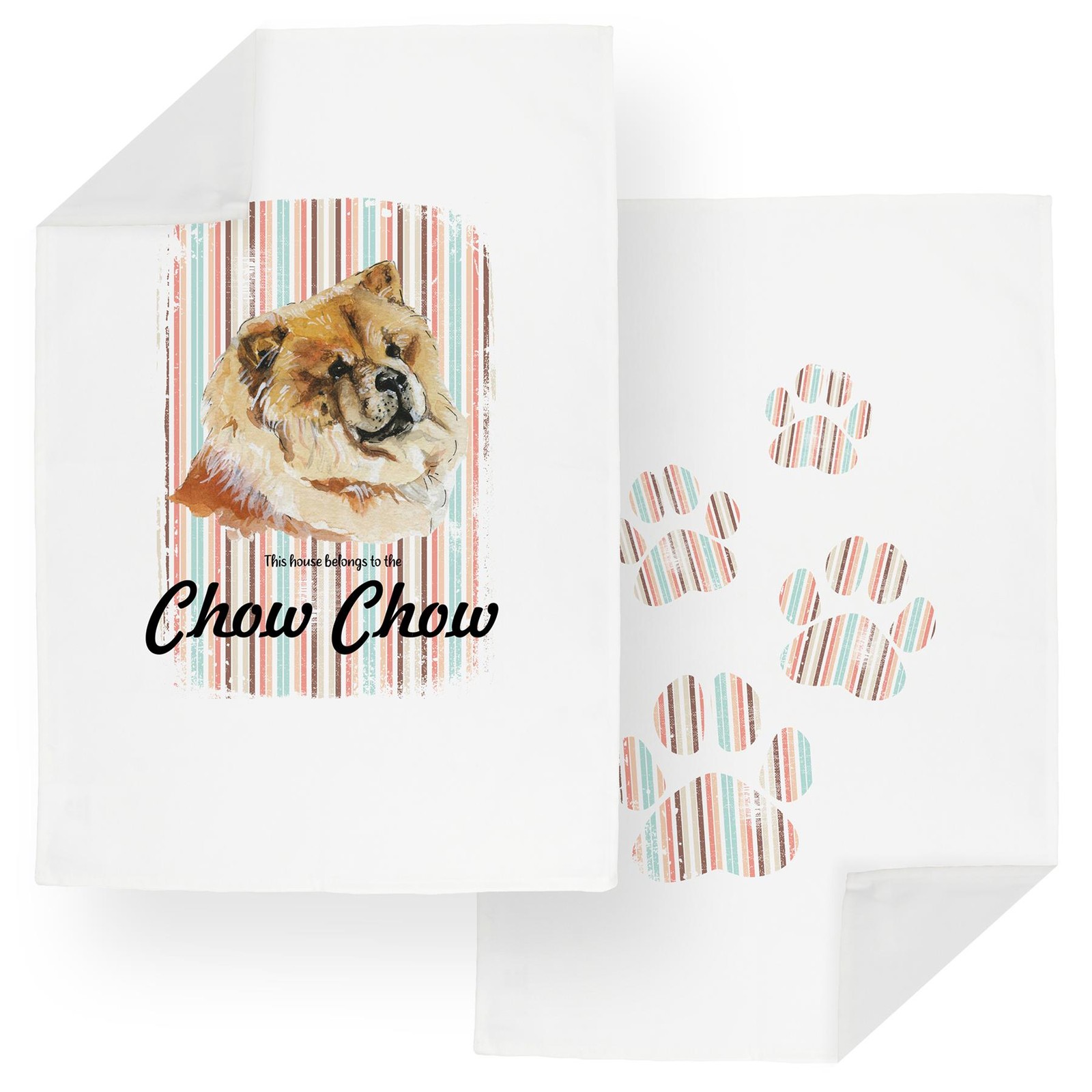 Chow Chow Tea Towel Set - Novelty Dogs & Paw Prints Kitchen Linens Gifts