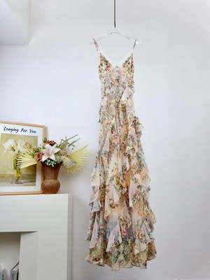 CAMILLA Silk Ruffled Strappy Maxi Dress   Size S