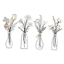 4 Pieces 13.7 X 6IN Metal Flowers Wall Arts Rustic Farmhouse Decor Minimalist