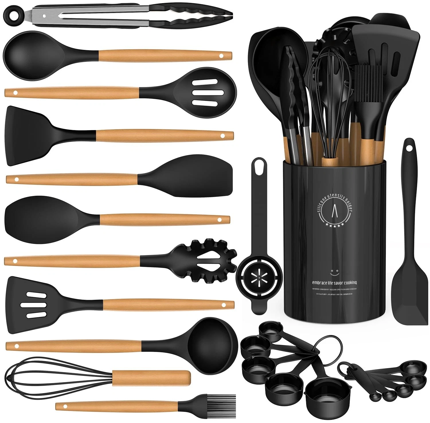 Silicone Cooking Utensils Set - AVGPD Kitchen 13.5"X5.4"X4.6", Black