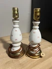 Vintage Pair Hand Painted Milk Glass Table Lamps