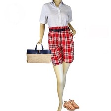 VINTAGE 1980 S DEADSTOCK JJ FARGO RED PLAID PLEATED SHORTS  BELT SIZE 11/12