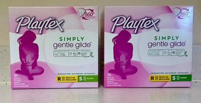 Lot of 2 Playtex Simply Gentle Glide 360. Tampons Regular 18 Super 18