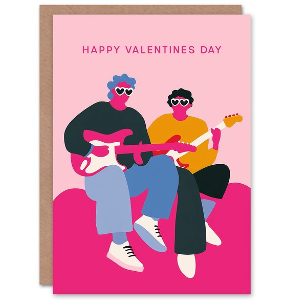 Guitarists With Love Heart Sunglasses Music Lover Valentine's Day Card-image