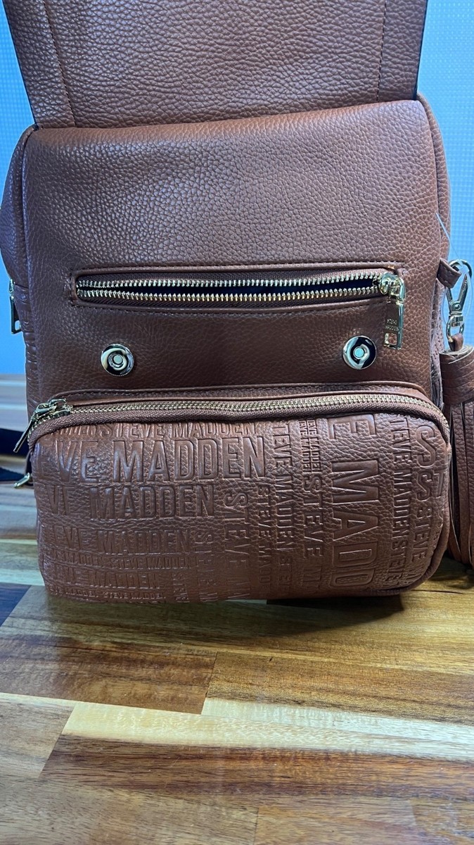 Steve Madden Logo Embossed Backpack With Tassel‎ Camel Brown Gray s-l400.jpg main image 4