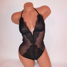 Victoria Secret Lingerie Teddy One Piece Bodysuit Black Sheer Lace Pull On New