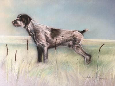 1980 Original Art Work, Steve Kuzma, German Wirehaired Pointer, Pastels