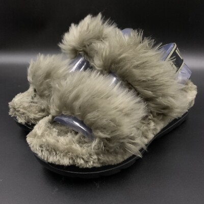 UGG FLUFF SUGAR SANDAL BURNT OLIVE FAUX FUR SLINGBACK PLATFORM WOMEN US 8 EU 39