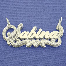 Sterling Silver Name Necklace Personalized 3D Double Plate Pendant Cursive Font