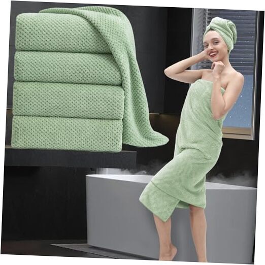 Extra Large Bath Towel Set of 4 4 Piece Bath Towel Set Texture Green