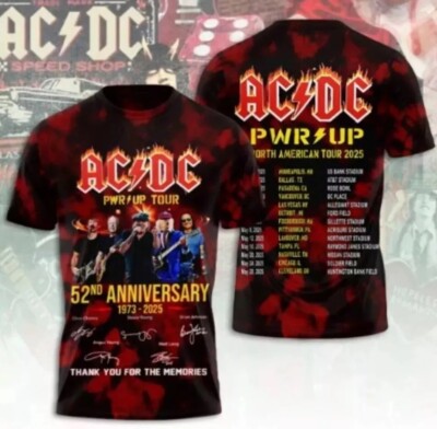 ACDC Power Up Tour 2025, ACDC 52 Anniversary 1973-2025 US 3D T Shirt