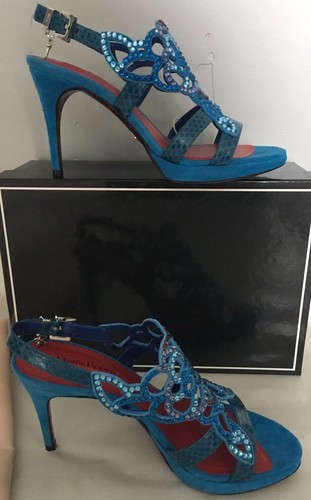 Cesare Paciotti Blue Leather Rhinestone Platform Sandals 6.5 US/36.5 EU $629 - Picture 7 of 12