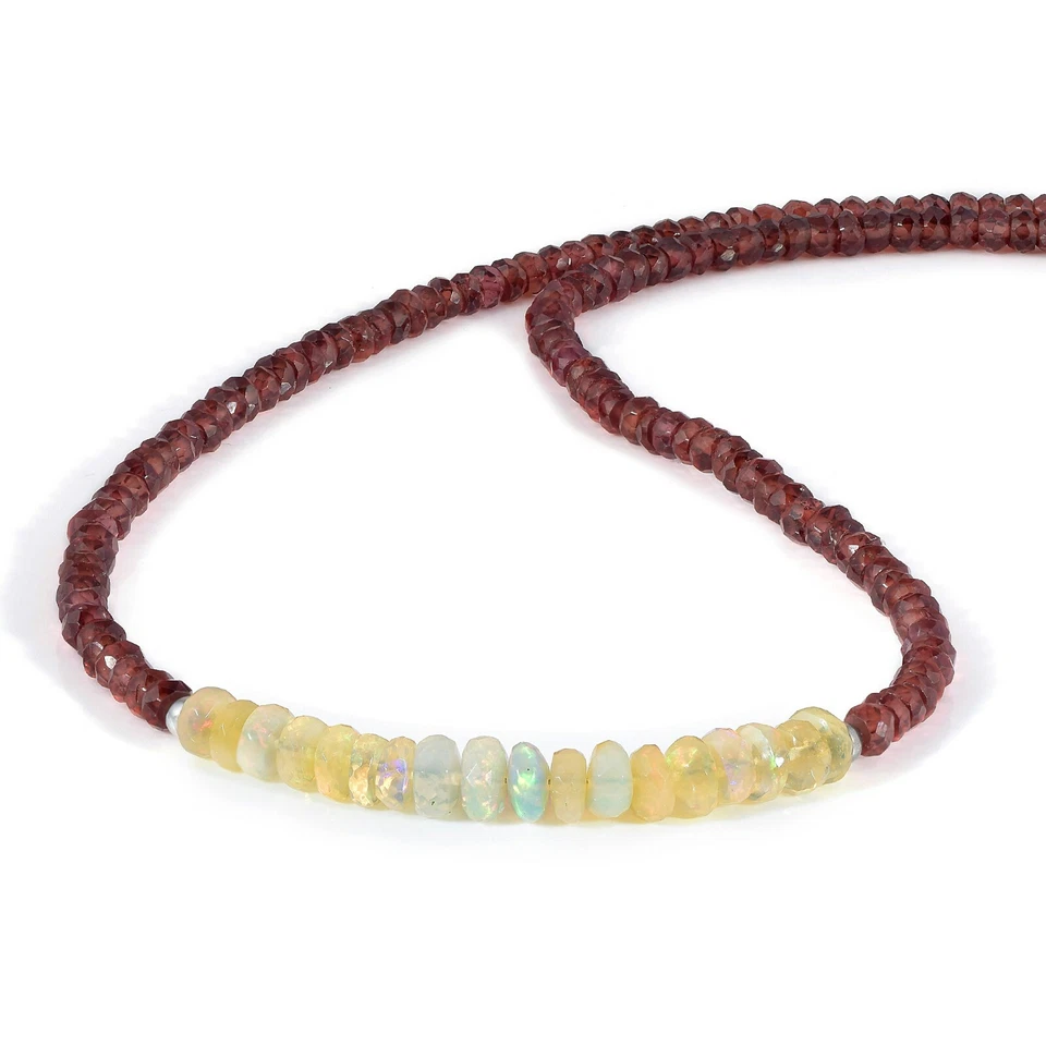 Collana Fatta A Mano In Perline Di Opale Naturale E Granato 4-5mm Catena 18" - Immagine 3 di 4