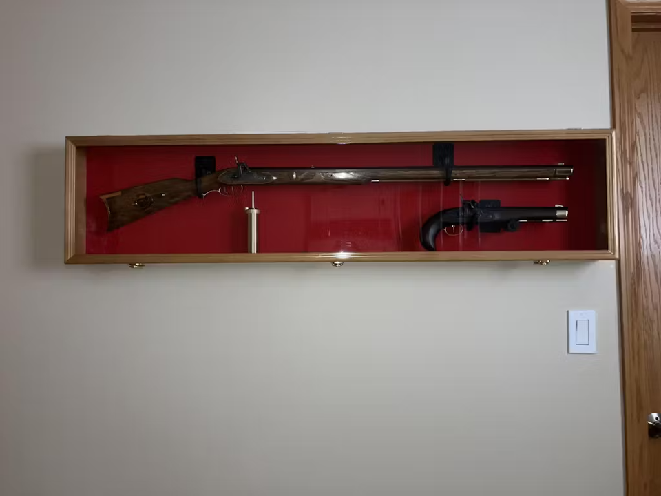 Gun Display Case Cabinet Long Rifle Cherry & Black Wood Shotgun Shadow ...