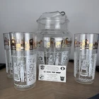 Anchor Hocking Butterprint Glasses And Pitcher Amish Horse Carriage MCM Vintage