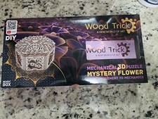 Mechanical Wood Trick Wooden 3D puzzle Mystery Flower Self-Assembly Set Open Box