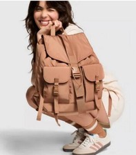 MOCHILA CARGO VICTORIA'S SECRET ROSA 2024 NYLON TAMAÑO COMPLETO GIMNASIO ESCUELA BOLSO TOFFEE
