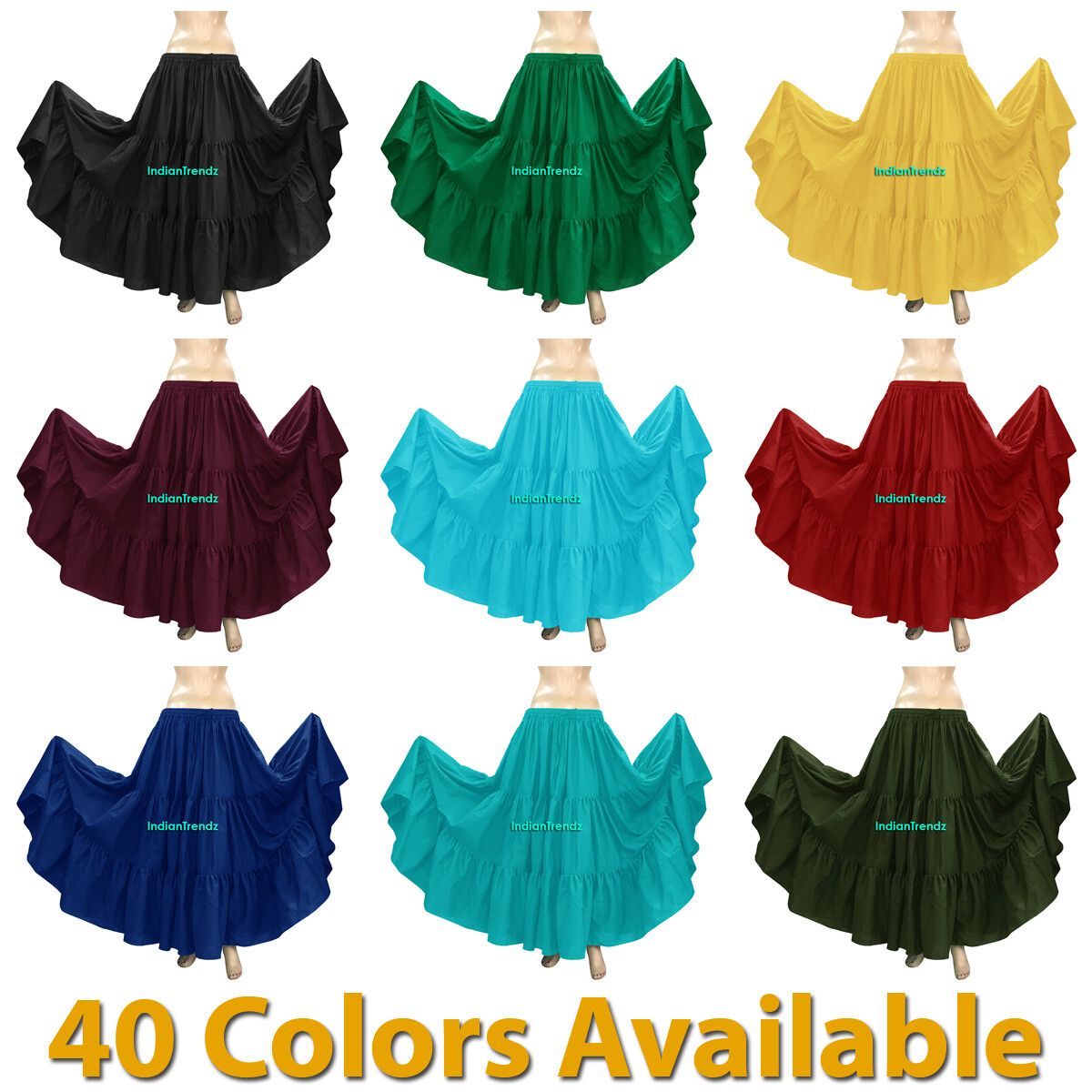 100% Cotton 10 Yard 3 Tiered Gypsy Skirt Belly Dance Flamenco Soft Jupe Tribal