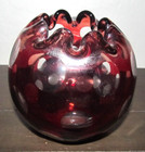 Art Glass Votive/ Tealight Candle Holder Cranberry Red & Clear Dots Ruffled Rim — photo 1