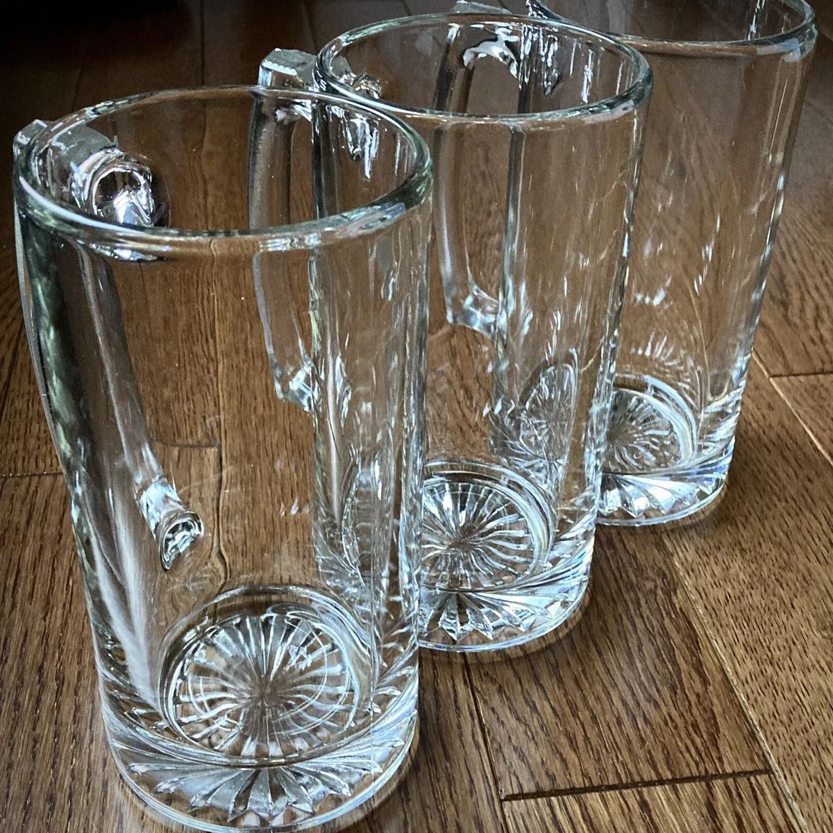 3 Tall Mugs Beer Drinking Glasses Bar Set Big Handle Clear Thick Large 26oz  NEW