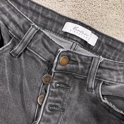 Kancan Curvy Midrise Ankle Skinny Jeans Womens 31x27 Black Button Fly Distressed