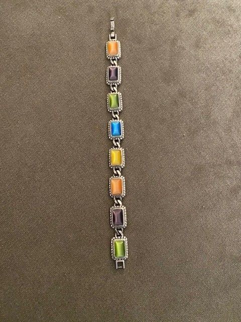 Bracelet Silver Tone Colored Rectangular Moonston… - image 1