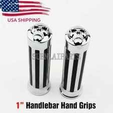 1" Skull Motorcycle Handlebar Hand Grips For Suzuki Yamaha Honda Kawasaki