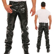 Lack Hose in Vinyl Qualität schwarz 5 Pocket Style Knopfleiste in alle Größen