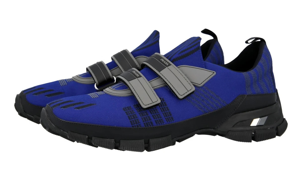AUTH PRADA CROSSECTION SNEAKERS SHOES 4O3219 BLUE NYLON NEW US 10 EU 43 43 5