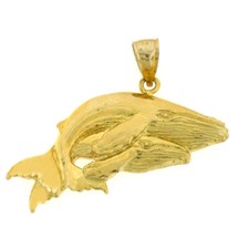 New 14k Yellow Gold Humpback Whale with Calf Pendant