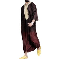 Men's Long Sleeve Muslim Clothing Saudi Jubba Arab Kaftan Thobe Long Dress Robe
