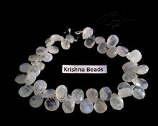 164Ct Natural Rainbow Moonstone Pear 8x10-12x17mm Faceted Gemstone Beads 7.5"
