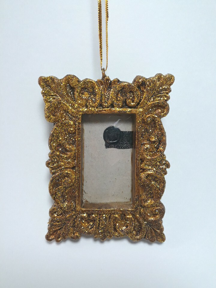 Gold Toned Mini Photo Frame Ornament Baroque Glitter Ornate 1x2