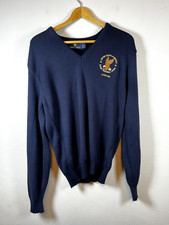 Vtg Robert Bruce Sweater Mens Large Blue V Neck Knit Pullover 90s USA Rugby