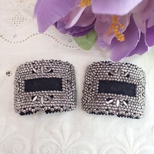 Vintage LW Paris French Cut Steel Black Suede Shoe Clips