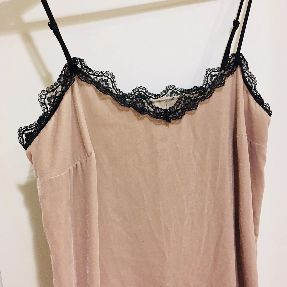 River Island Velvet Lace Trim Cami Tank US 12 Mauve Layering EUC Camisole Foto 4 de 4