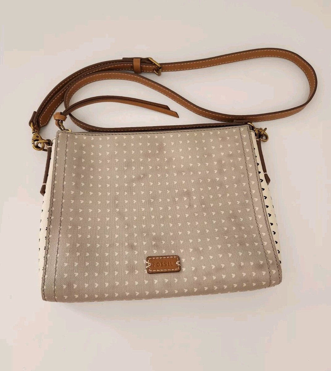 Fossil Emma Ew Crossbody Handbag Grey White Hearts Small Spots SEE - Main Image