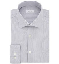 99 Calvin Klein Men Regular-Fit Purple White Long-Sleeve Dress Shirt 17 32/33